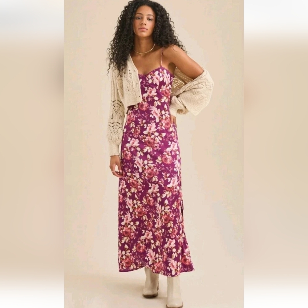 Altar'd State Purple Floral Midi Dress